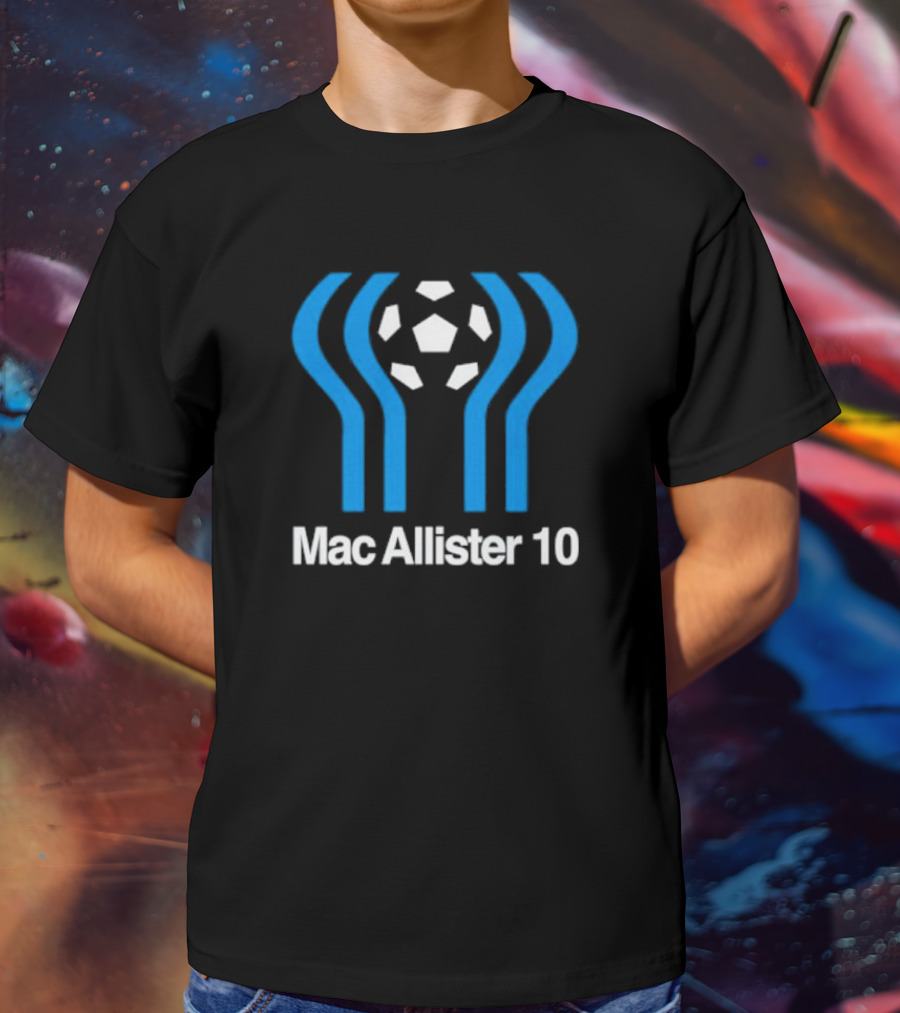 Mac Allister 10 Retro Soccer Ball Blue Stripes T-Shirt