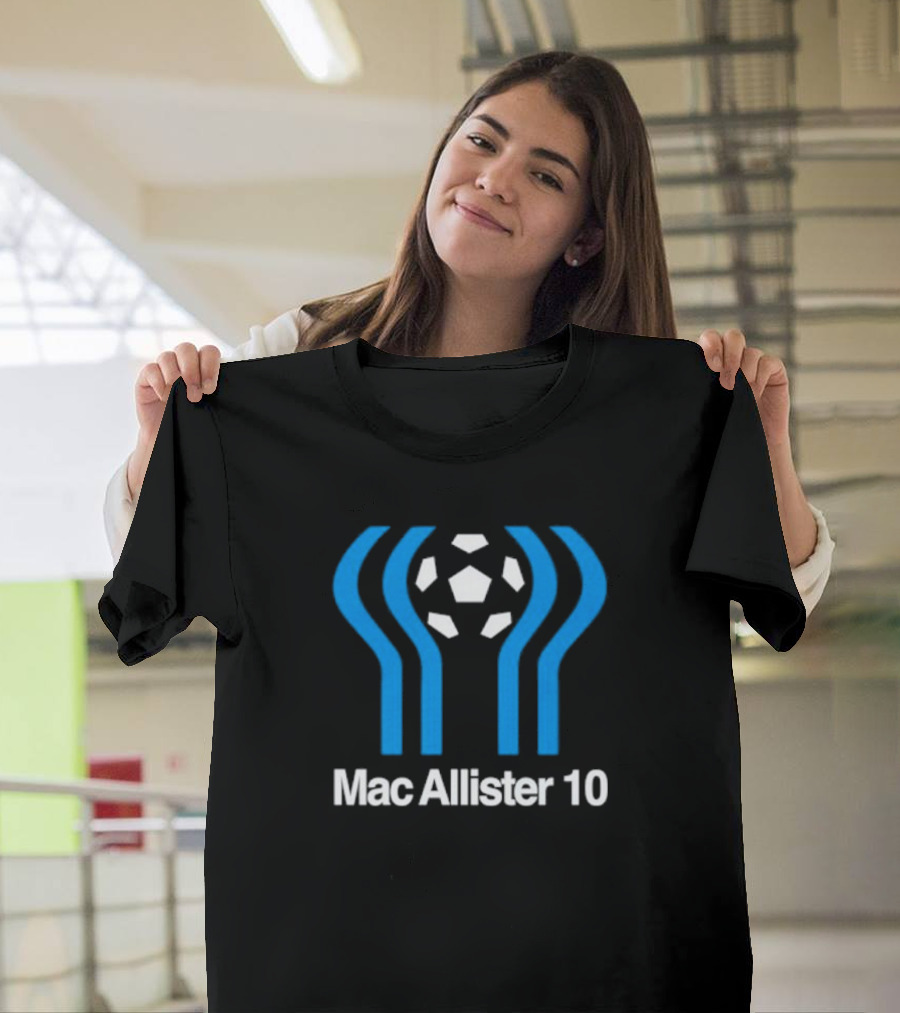 Mac Allister 10 Retro Soccer Ball Blue Stripes T-Shirt