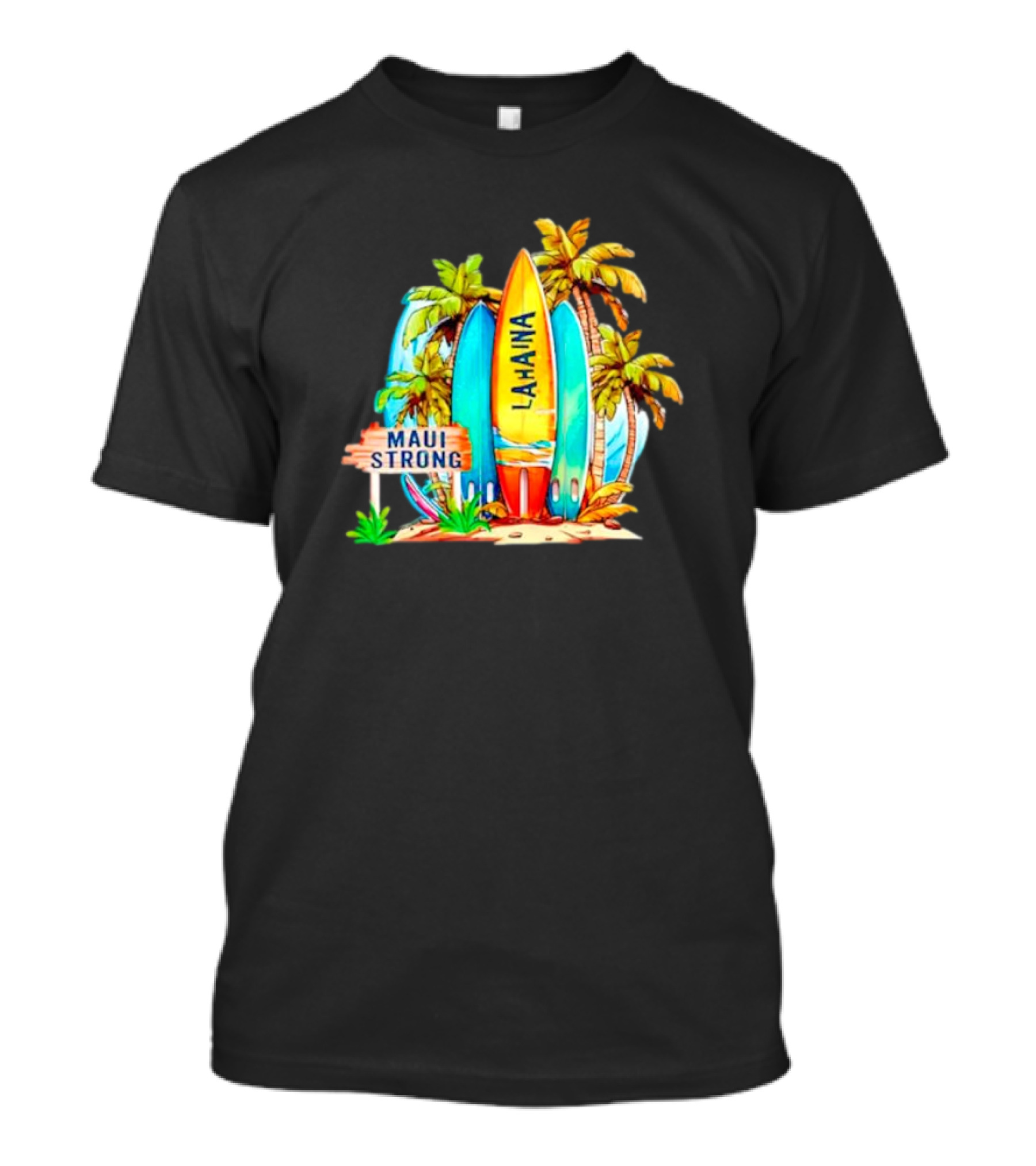 Maui Strong Lahaina Surfboard And Palm Trees Fundraiser T-Shirt