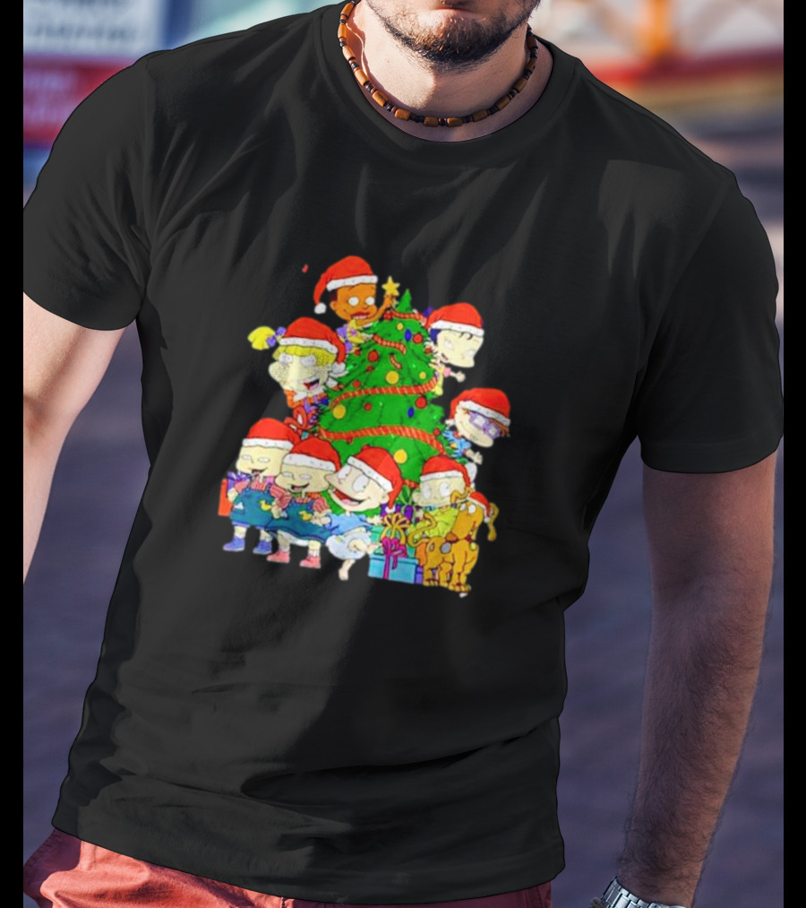 Rugrats Characters In Santa Hats Around Christmas Tree Movie Scene T-Shirt