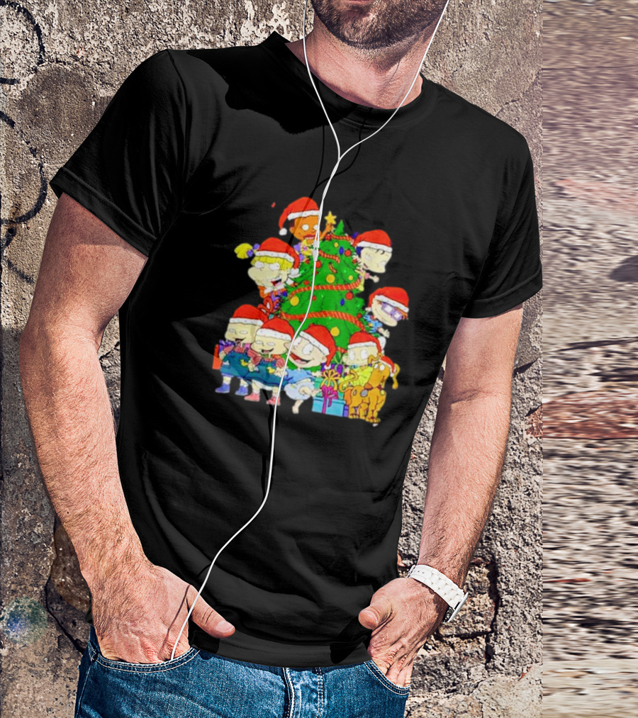 Rugrats Characters In Santa Hats Around Christmas Tree Movie Scene T-Shirt