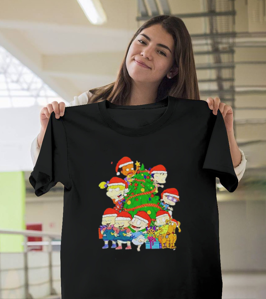 Rugrats Characters In Santa Hats Around Christmas Tree Movie Scene T-Shirt