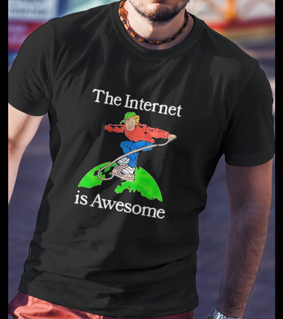The Internet Is Awesome Skateboarding On Keyboard Over Earth T-Shirt