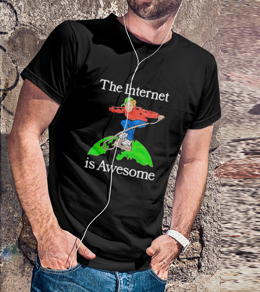 The Internet Is Awesome Skateboarding On Keyboard Over Earth T-Shirt