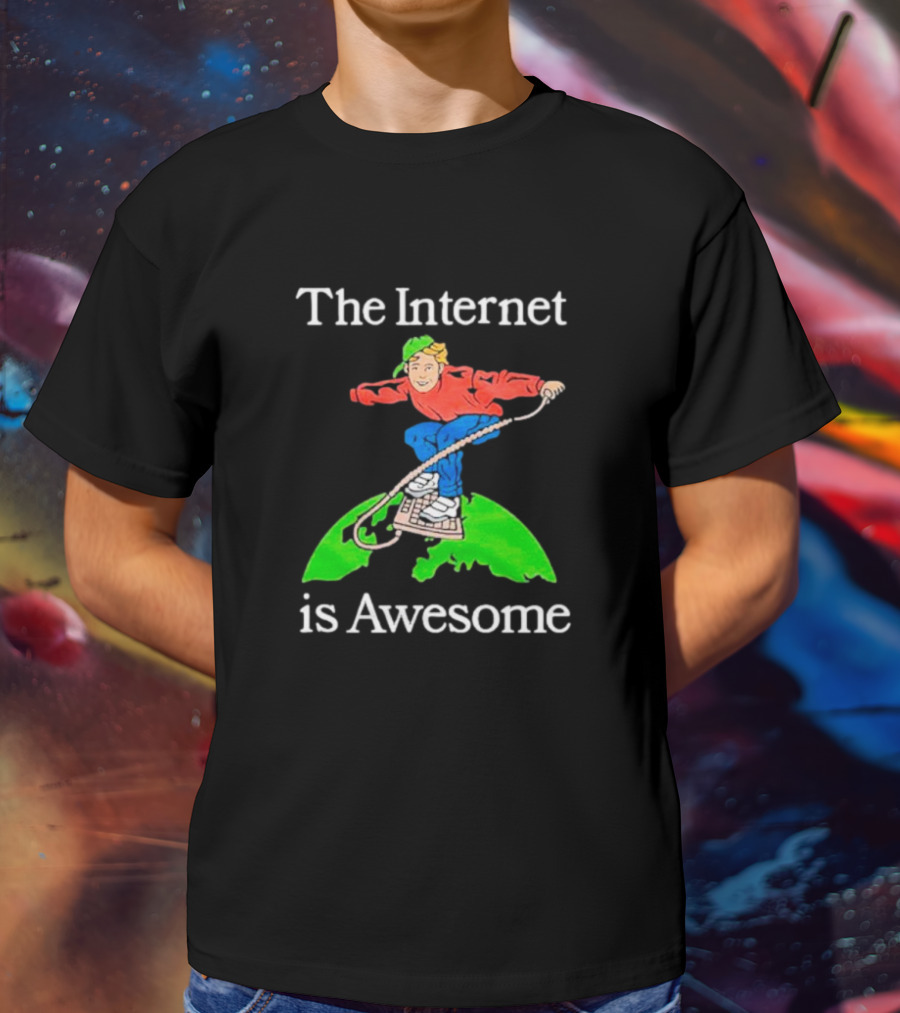 The Internet Is Awesome Skateboarding On Keyboard Over Earth T-Shirt