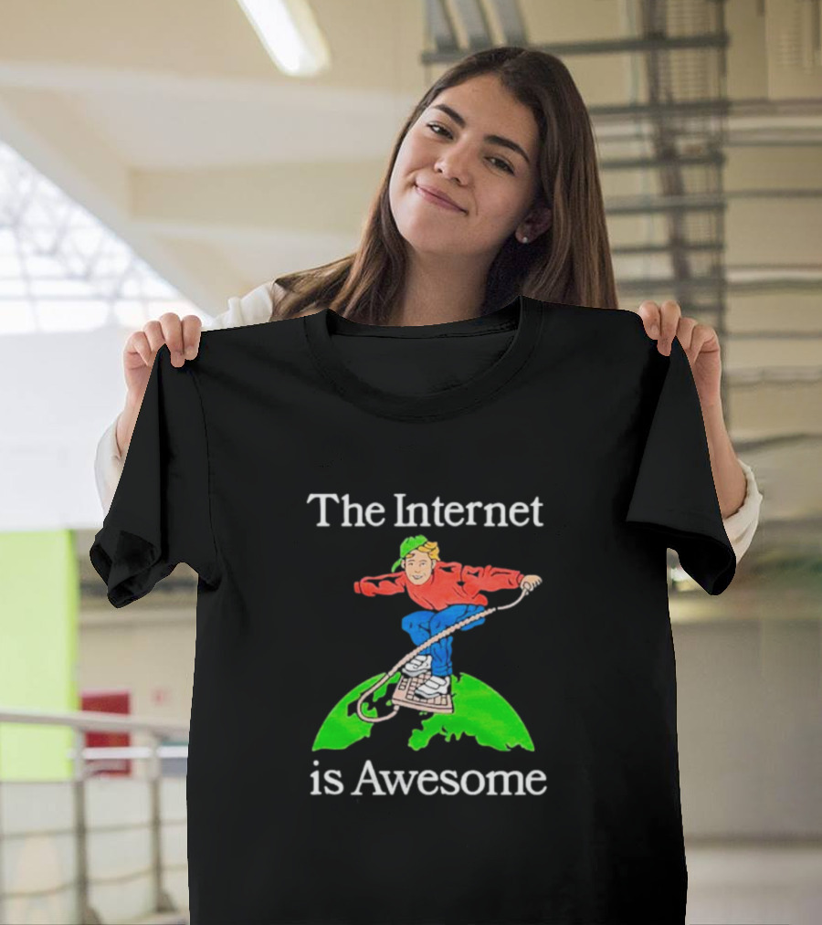 The Internet Is Awesome Skateboarding On Keyboard Over Earth T-Shirt