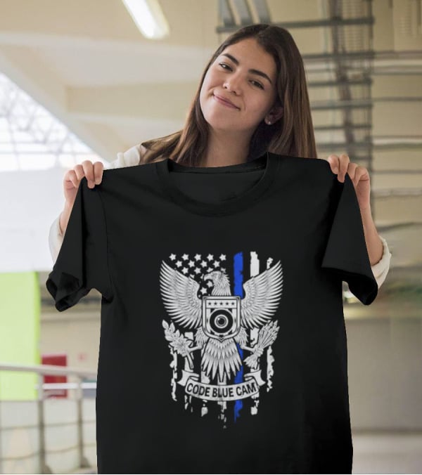 Code Blue Cam Eagle With USA Flag Elements And Thin Blue Line T-Shirt