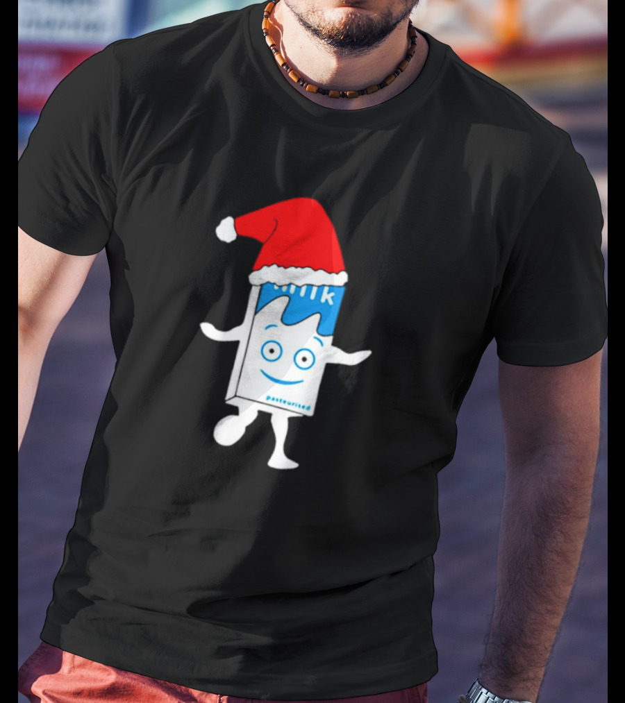 Sana Pasteurized Milk Carton With Christmas Santa Hat T-Shirt