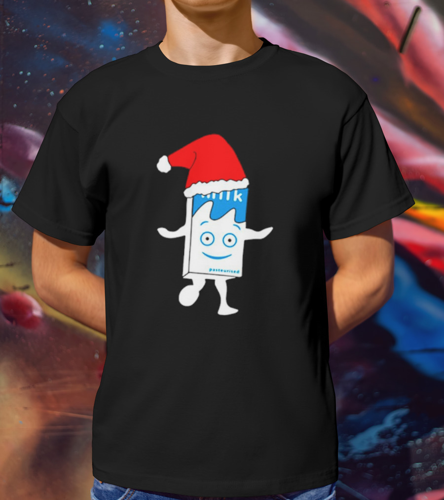 Sana Pasteurized Milk Carton With Christmas Santa Hat T-Shirt