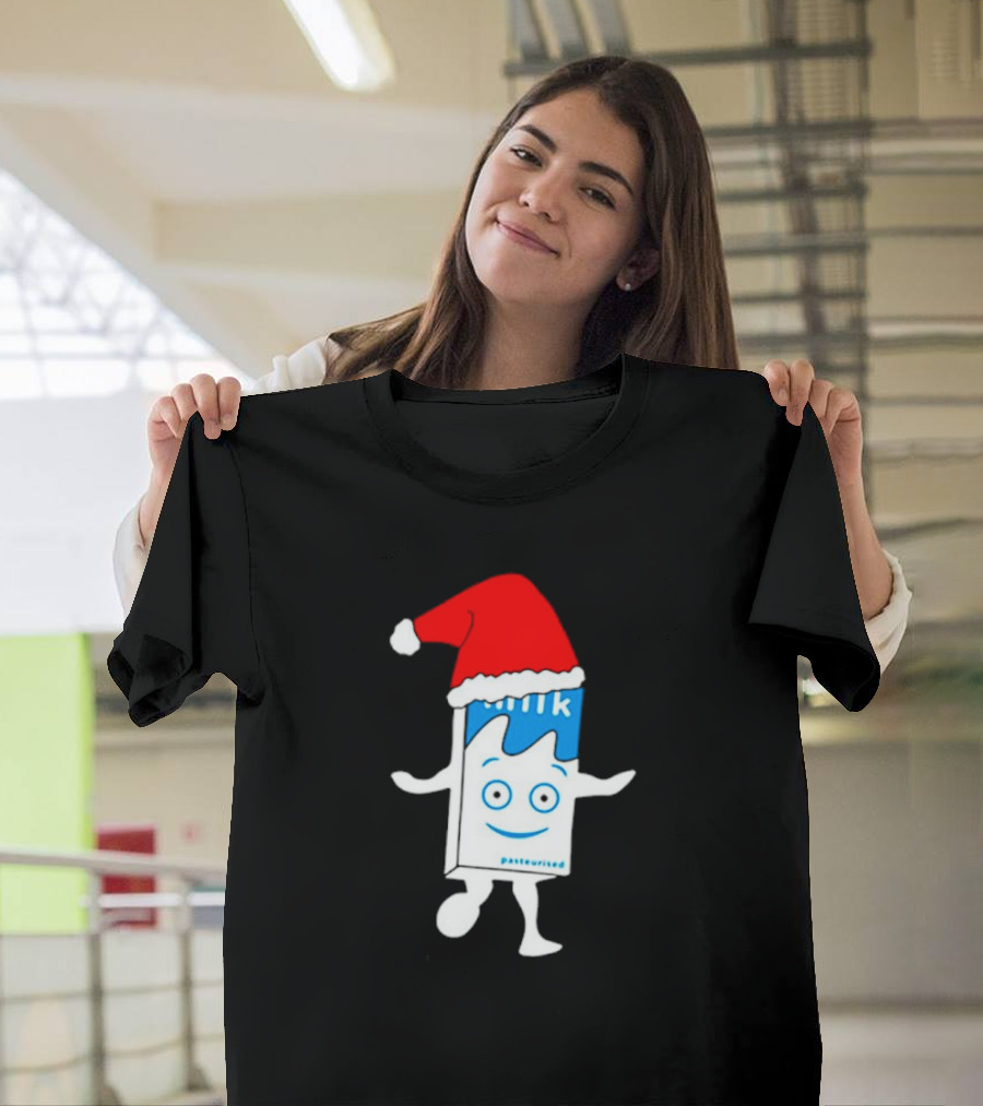 Sana Pasteurized Milk Carton With Christmas Santa Hat T-Shirt