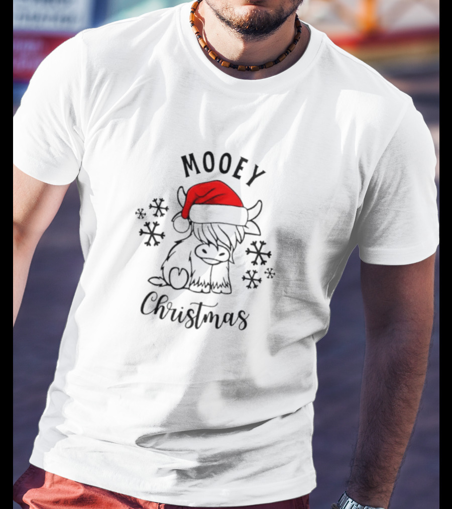 Mooey Christmas Santa Hat Snowflakes T-Shirt