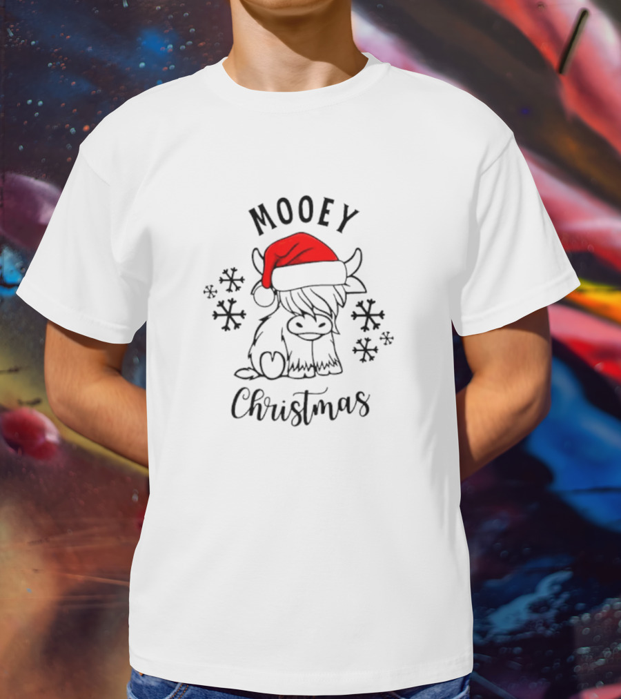 Mooey Christmas Santa Hat Snowflakes T-Shirt
