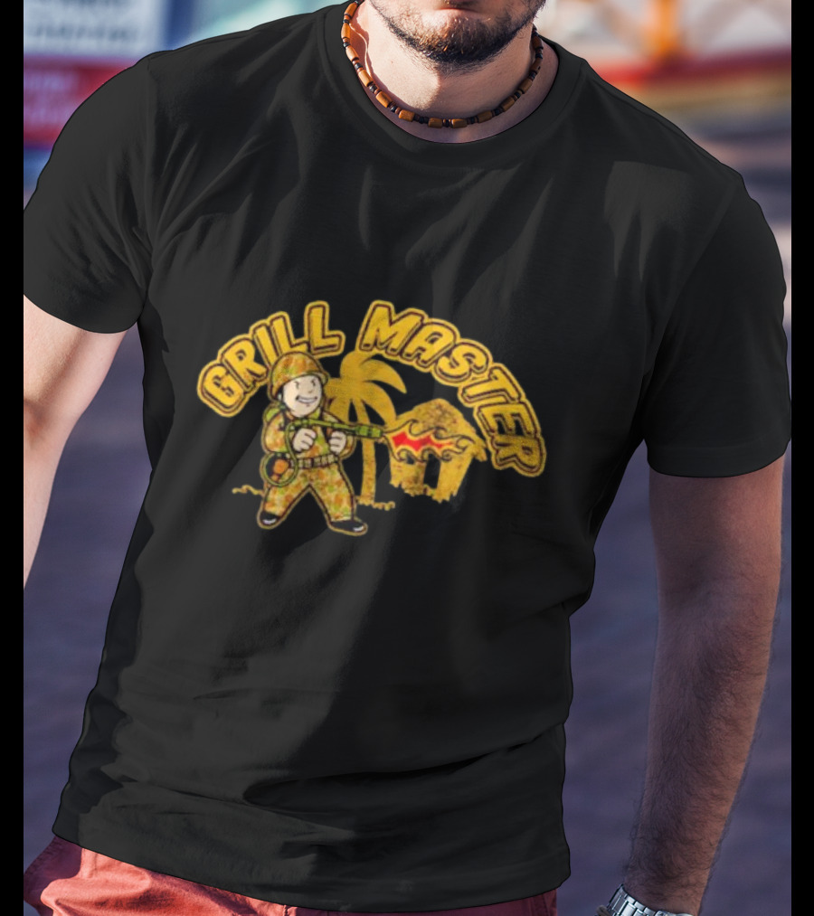 Grill Master BBQ Soldier Tropical Flame Hut T-Shirt