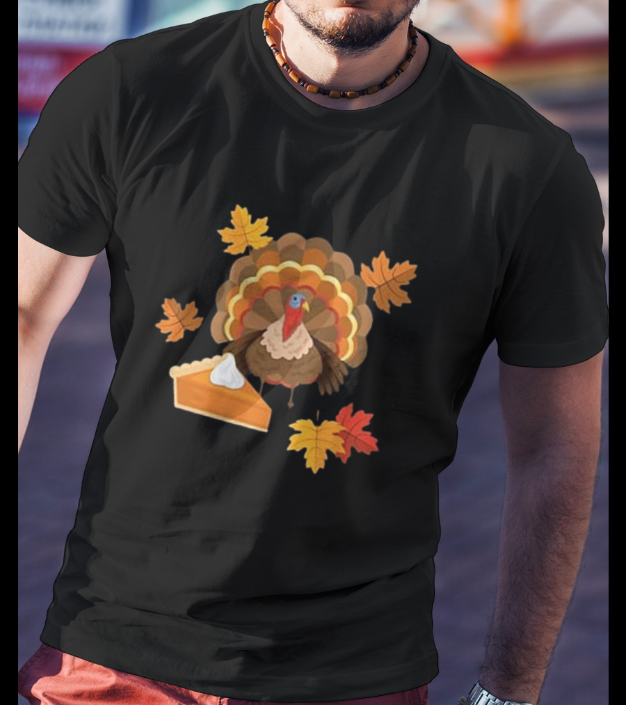 Turkey And Pie With Autumn Leaves T-Shirt