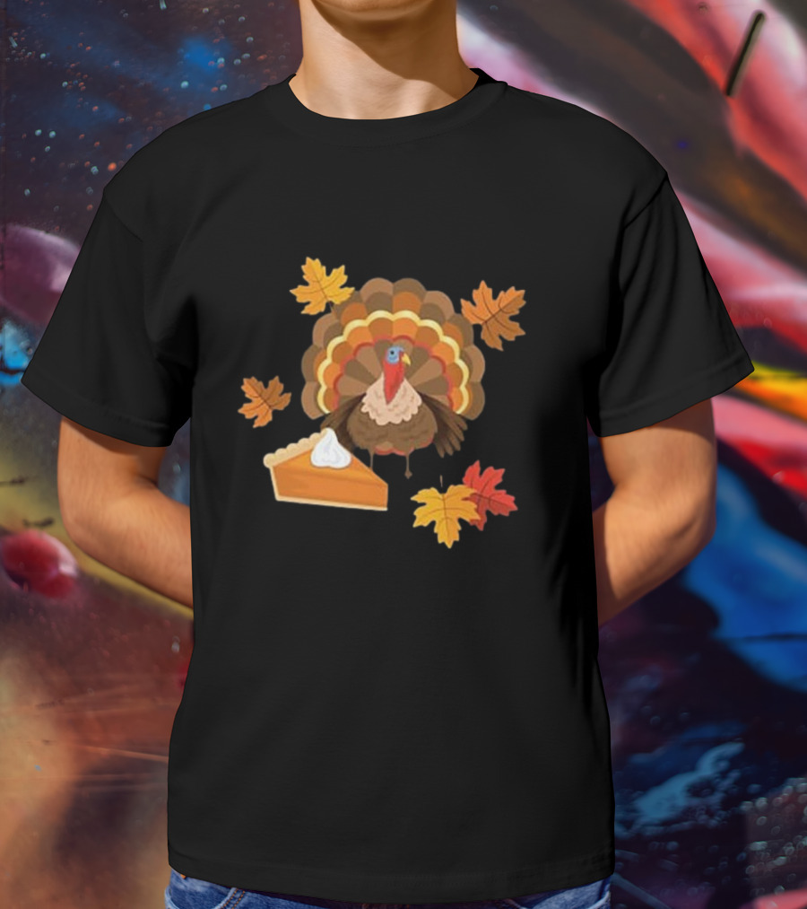 Turkey And Pie With Autumn Leaves T-Shirt
