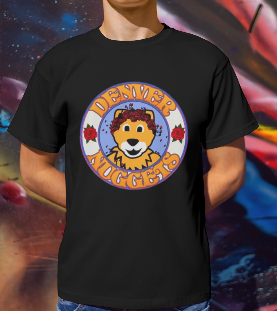 Denver Nuggets Bear Head Surrounded By Red Roses T-Shirt