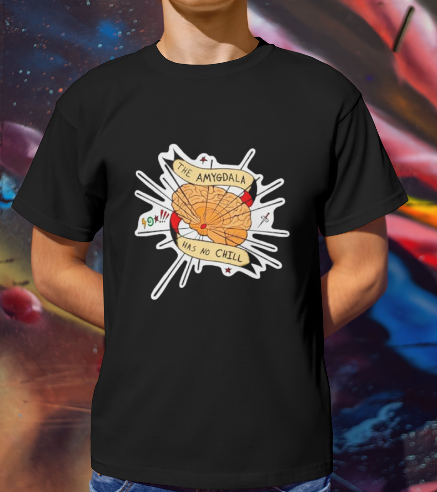 The Amygdala Has No Chill Cartoon Brain With Comic Symbols T-Shirt