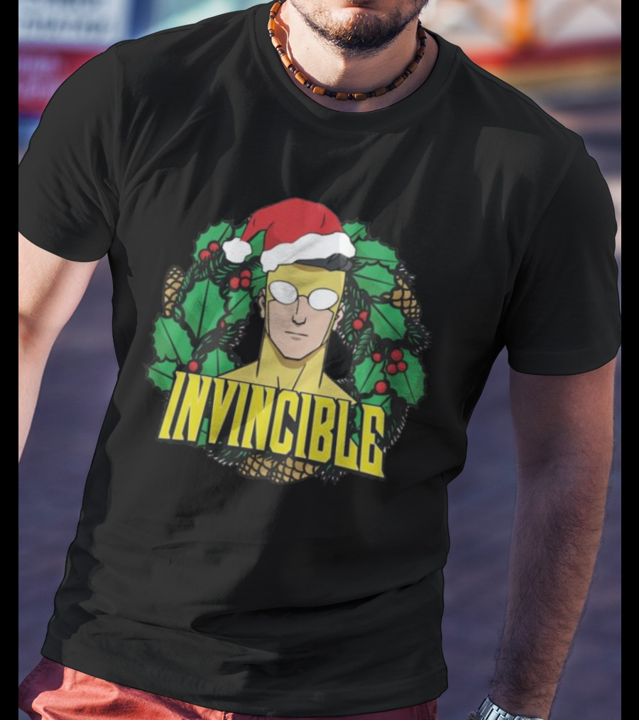Invincible Mark Grayson Holiday Santa Hat Holly And Pine Cones T-Shirt