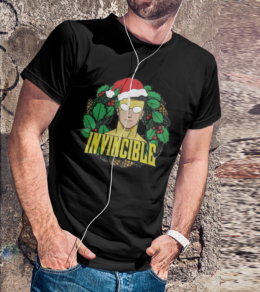 Invincible Mark Grayson Holiday Santa Hat Holly And Pine Cones T-Shirt