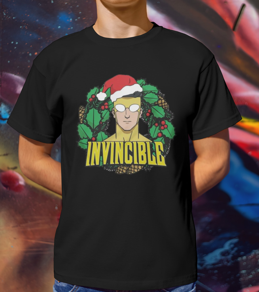 Invincible Mark Grayson Holiday Santa Hat Holly And Pine Cones T-Shirt