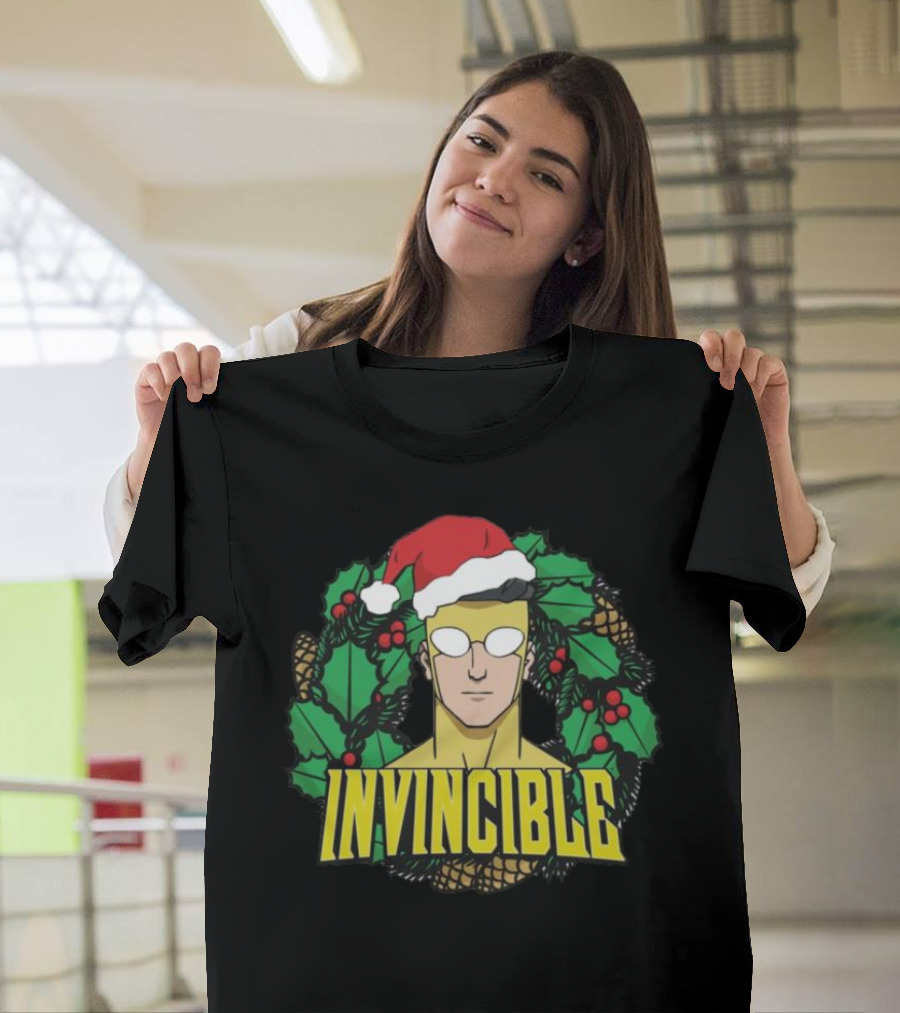Invincible Mark Grayson Holiday Santa Hat Holly And Pine Cones T-Shirt