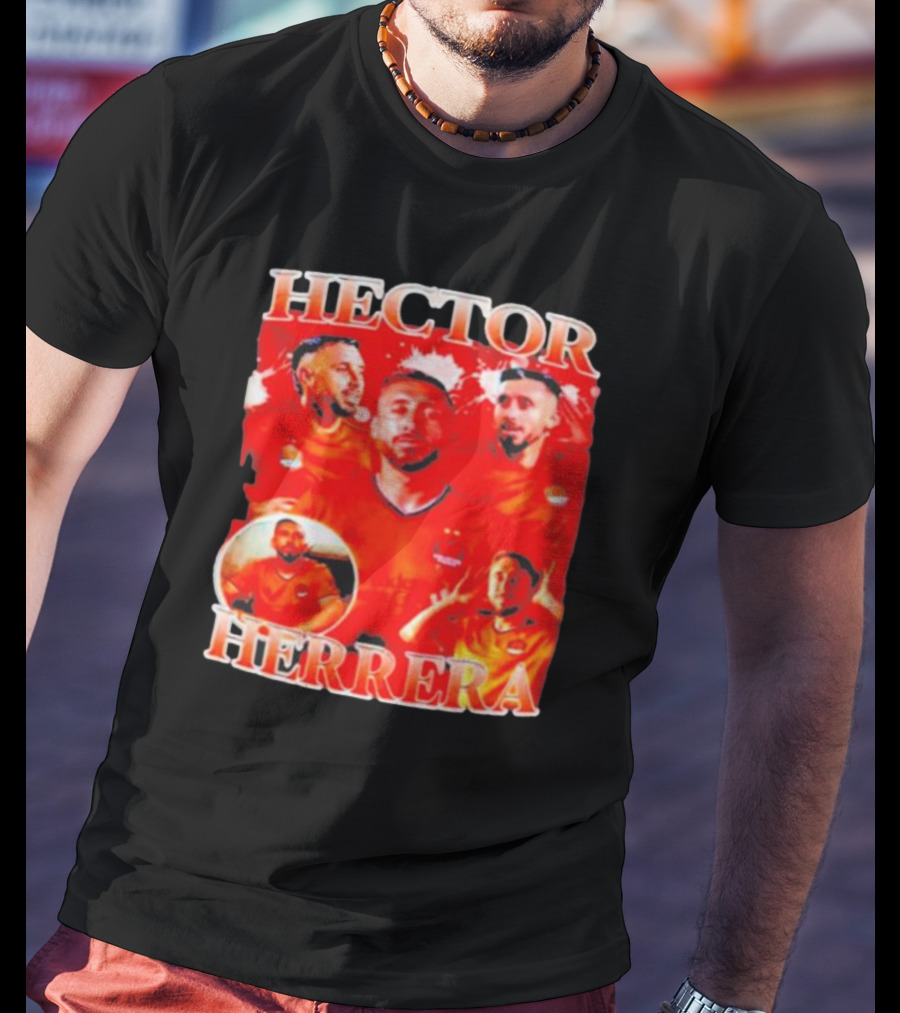 HECTOR HERRERA Red Bootleg Style Portrait Montage T-Shirt