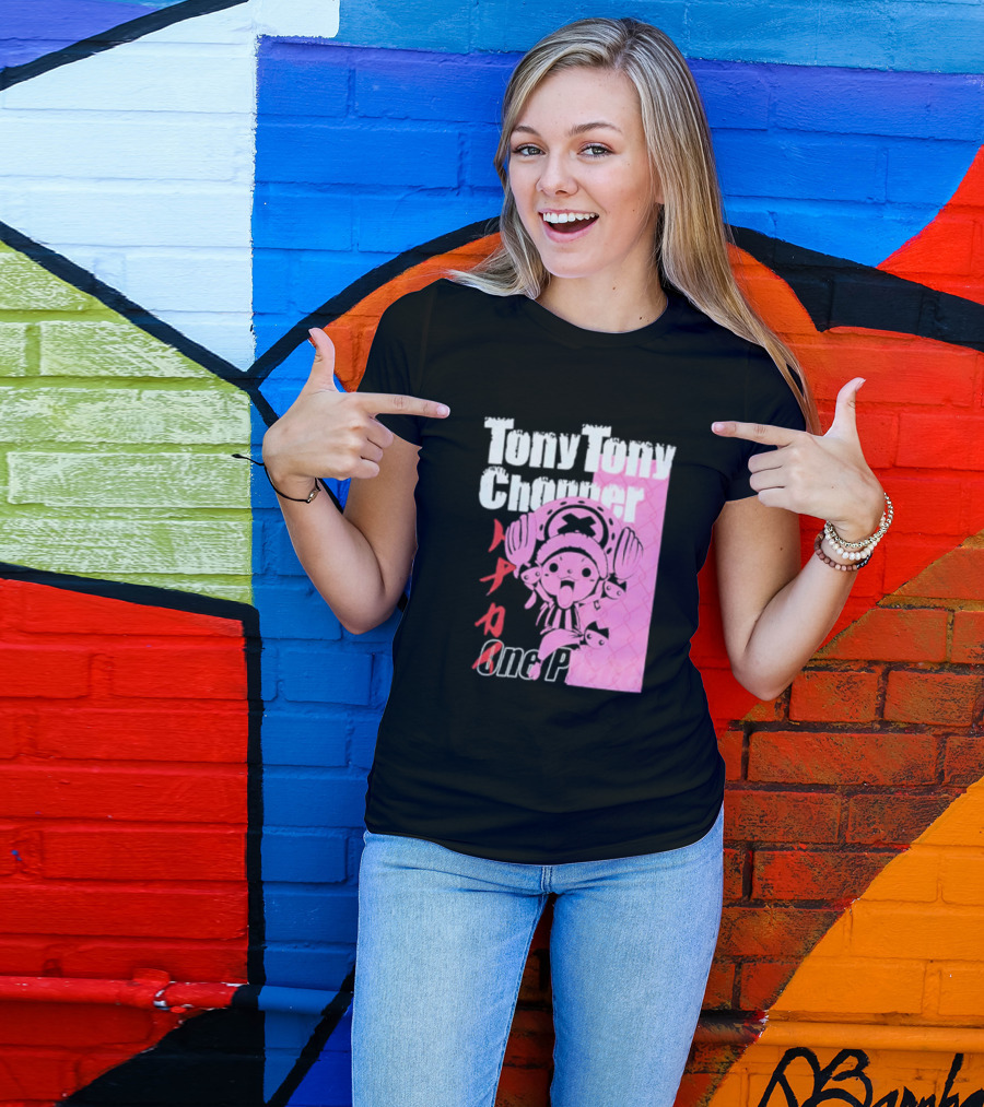 Tony Tony Chopper One Piece Pink Tonal Japanese Text T-Shirt