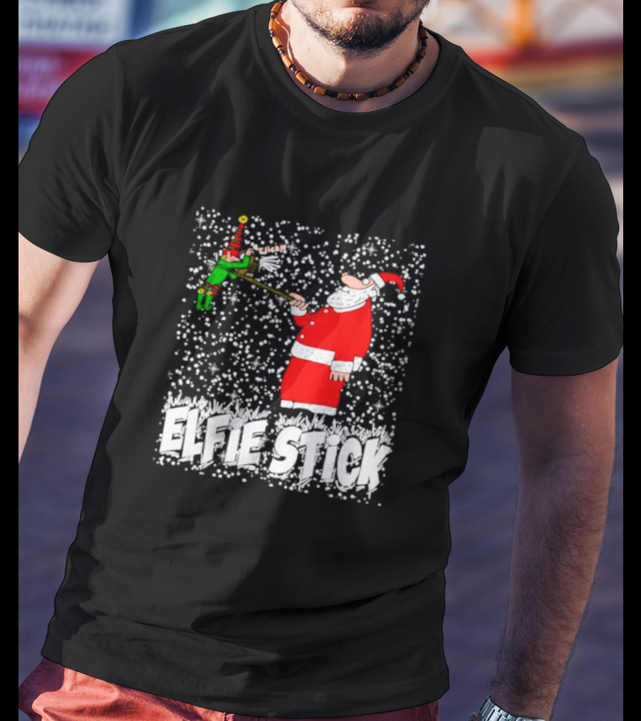 Santa Claus Elfie Stick Funny Christmas Selfie Snowflakes T-Shirt
