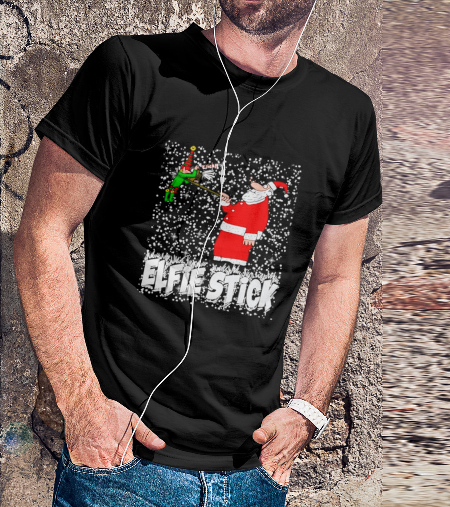 Santa Claus Elfie Stick Funny Christmas Selfie Snowflakes T-Shirt