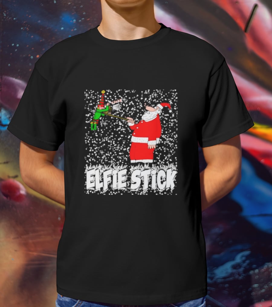 Santa Claus Elfie Stick Funny Christmas Selfie Snowflakes T-Shirt