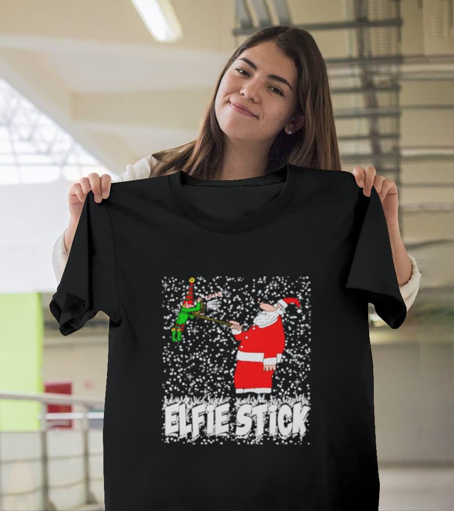 Santa Claus Elfie Stick Funny Christmas Selfie Snowflakes T-Shirt