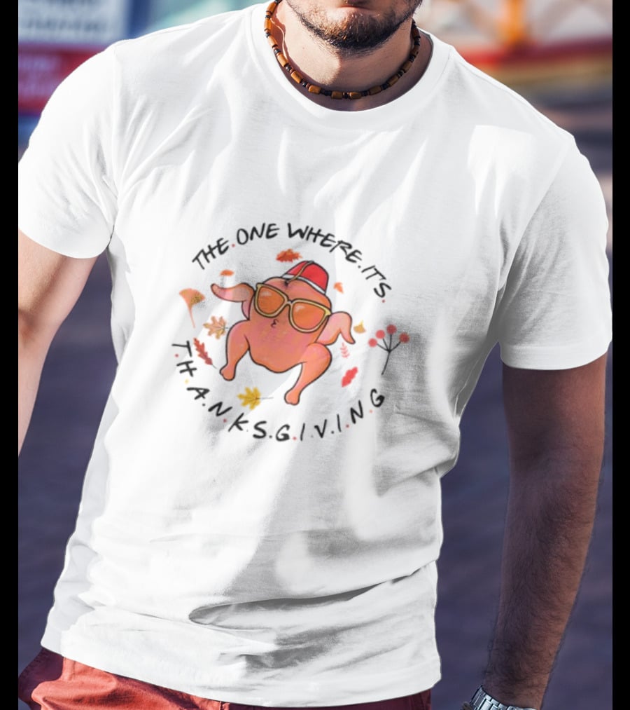 Thanksgiving Friends Turkey In Sunglasses With Fez Hat And Autumn Leaves T-Shirt