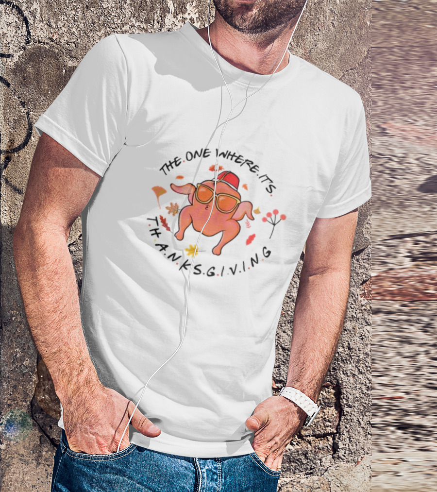 Thanksgiving Friends Turkey In Sunglasses With Fez Hat And Autumn Leaves T-Shirt