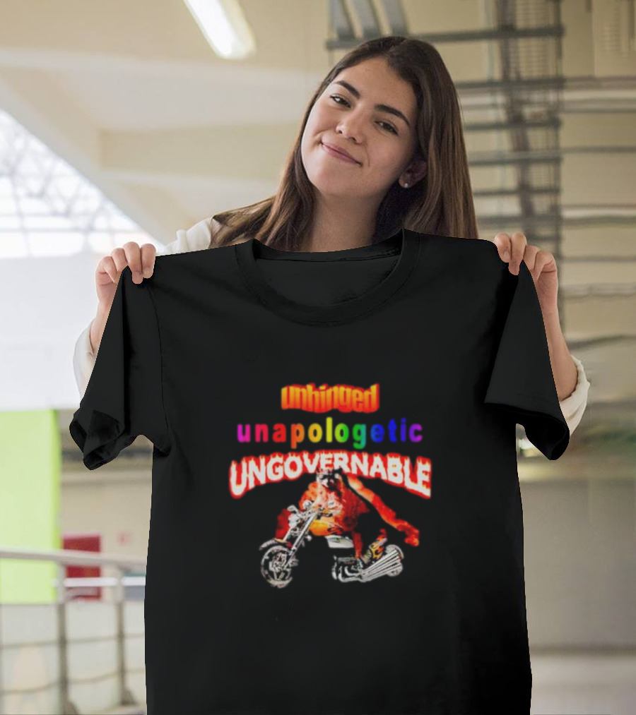 Unhinged Unapologetic Ungovernable Raccoon On Motorcycle T-Shirt