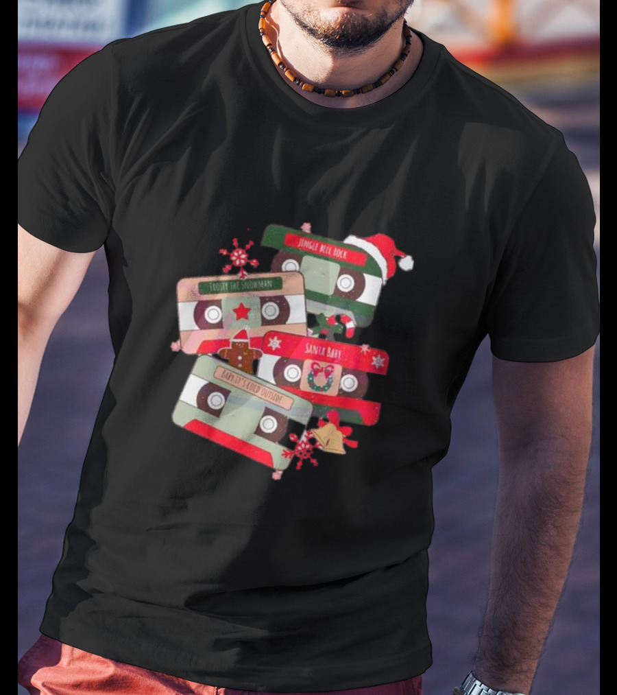 Jingle Bell Rock Santa Baby Frosty The Snowman Vintage Christmas Music Cassettes T-Shirt