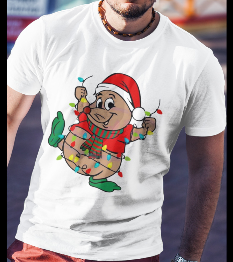 Gus Santa Hat Christmas Lights Cozy Festive Character With Bright Holiday Spirit T-Shirt