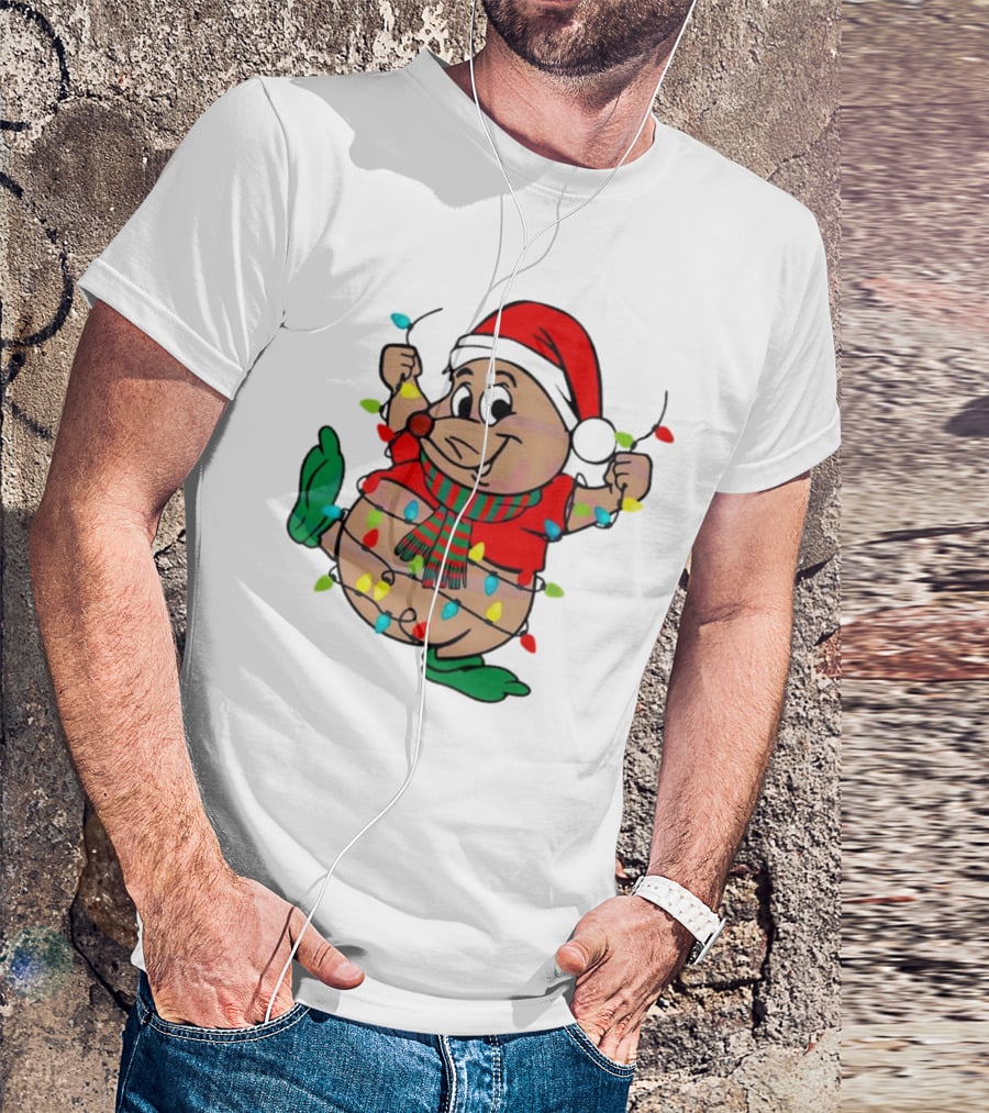 Gus Santa Hat Christmas Lights Cozy Festive Character With Bright Holiday Spirit T-Shirt