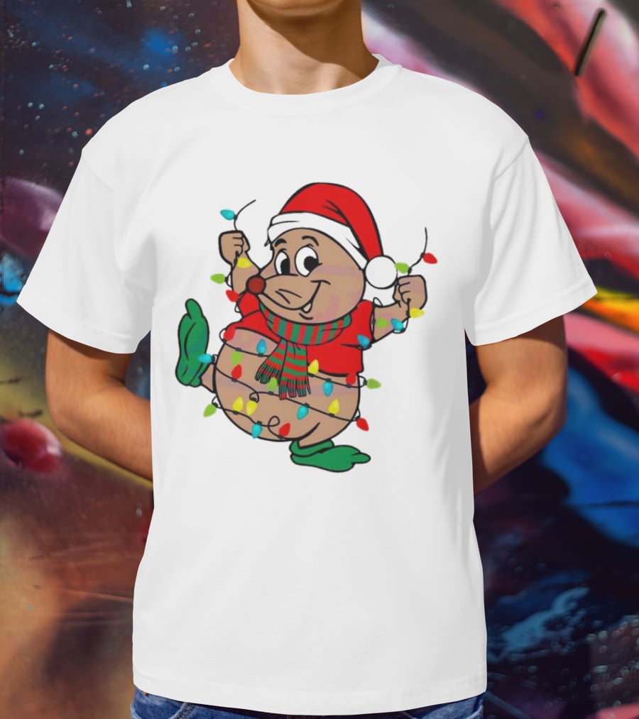 Gus Santa Hat Christmas Lights Cozy Festive Character With Bright Holiday Spirit T-Shirt
