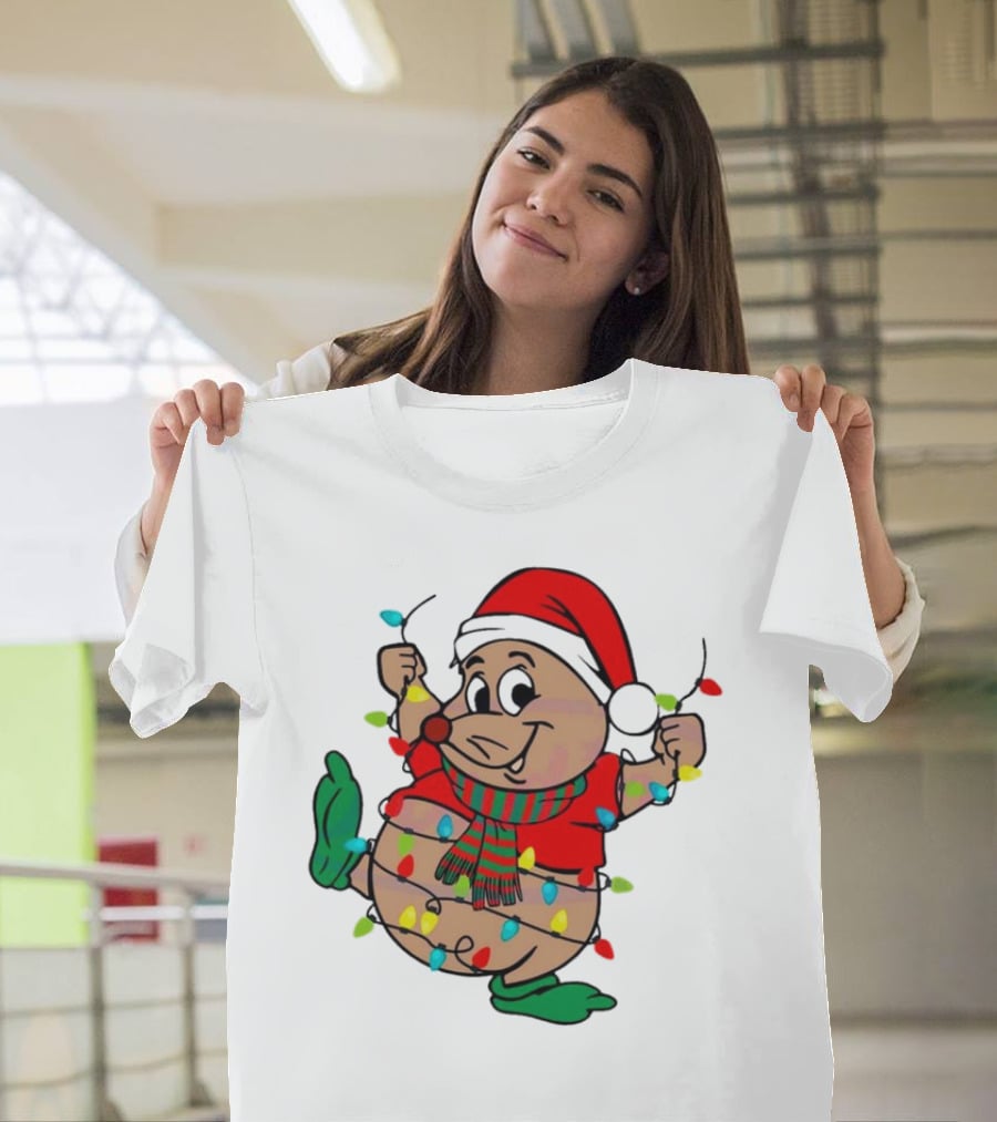 Gus Santa Hat Christmas Lights Cozy Festive Character With Bright Holiday Spirit T-Shirt