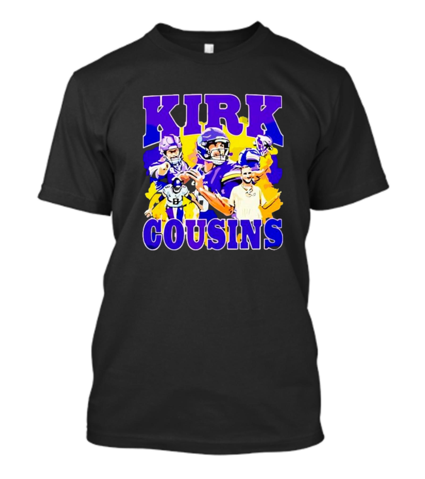 Kirk Cousins Vikings Football Player Collage Purple And Yellow T-Shirt