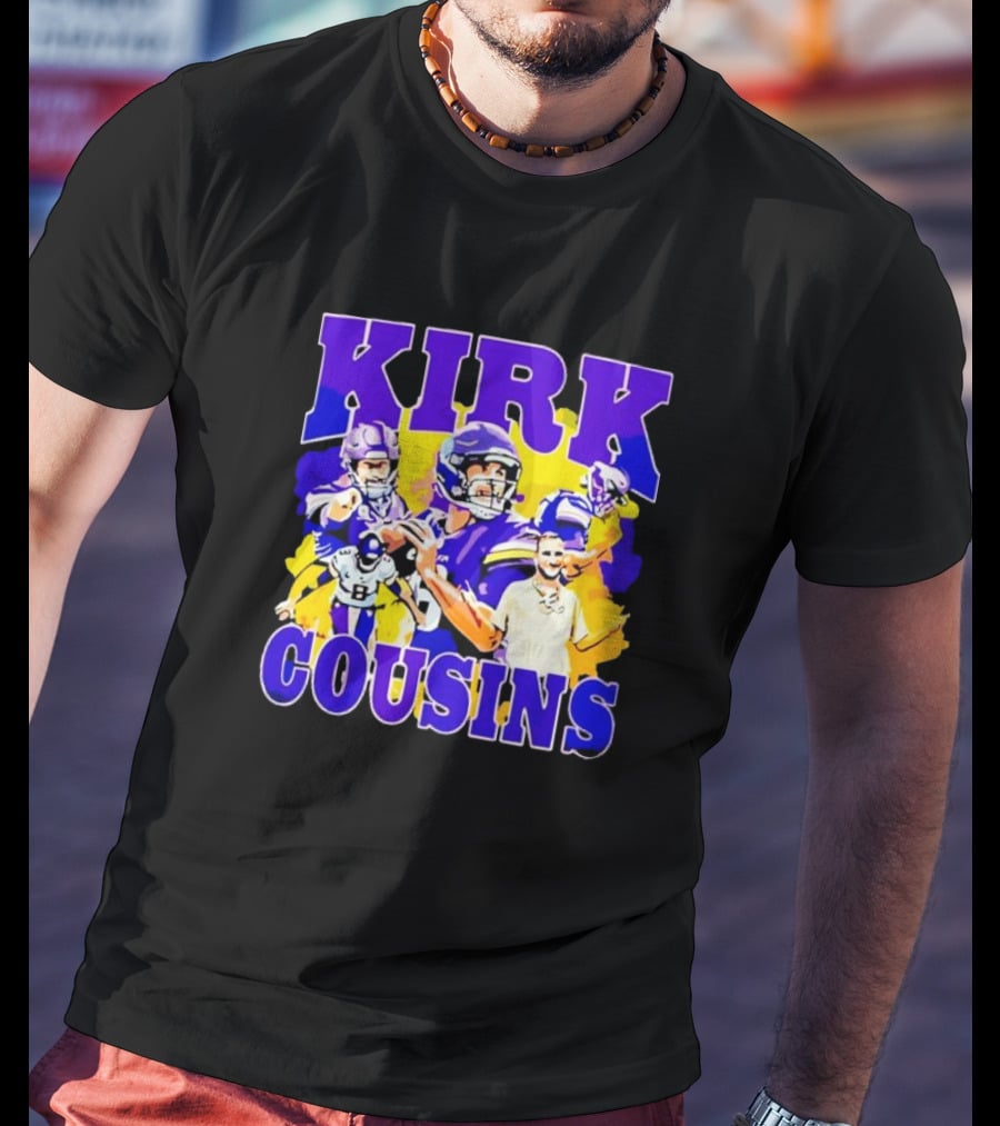 Kirk Cousins Vikings Football Player Collage Purple And Yellow T-Shirt
