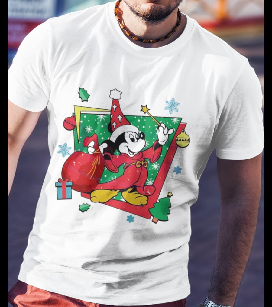 Mickey Sorcerers Apprentice Christmas 90s Magic Holiday T-Shirt
