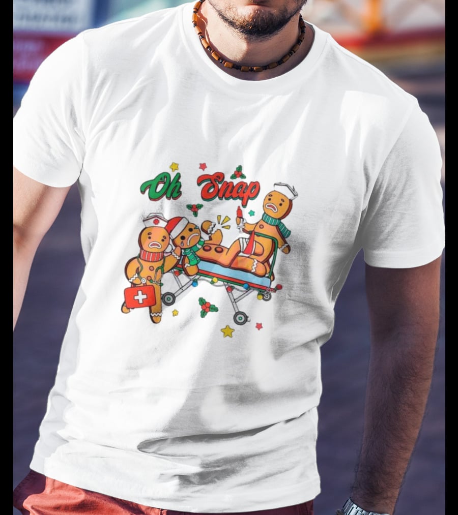 Oh Snap Gingerbread Nurse Ambulance Christmas T-Shirt