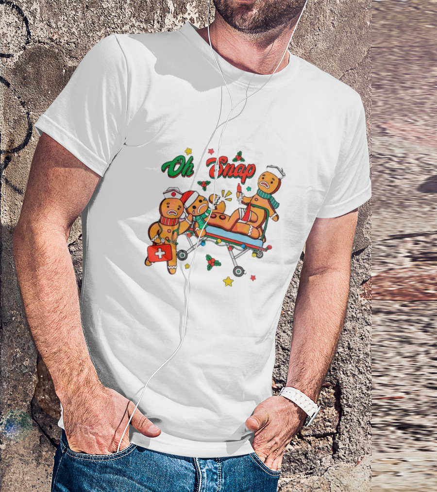 Oh Snap Gingerbread Nurse Ambulance Christmas T-Shirt