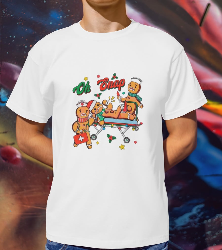 Oh Snap Gingerbread Nurse Ambulance Christmas T-Shirt