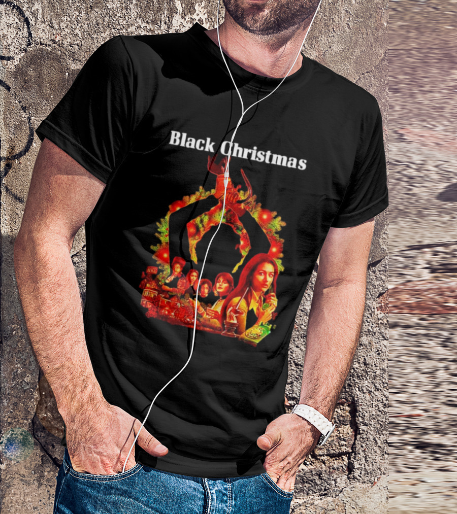 Black Christmas Silent Night Horror Movie Characters Axe Wreath Scene T-Shirt