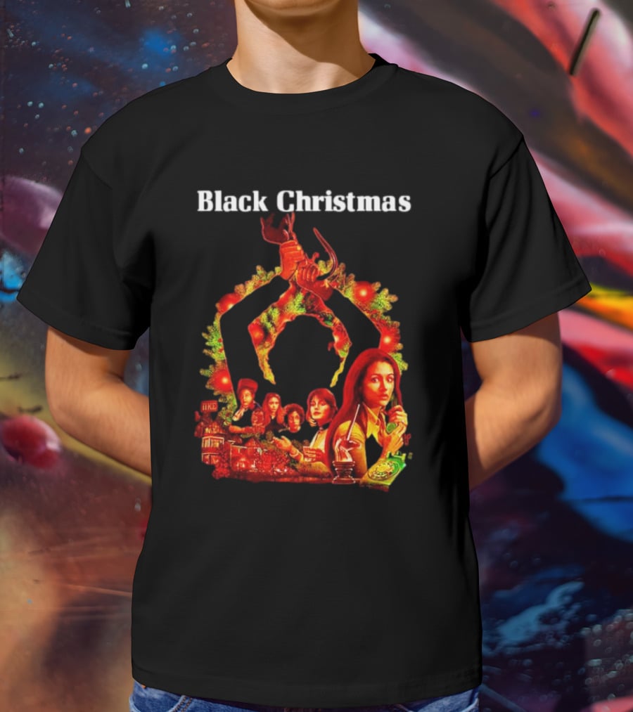 Black Christmas Silent Night Horror Movie Characters Axe Wreath Scene T-Shirt