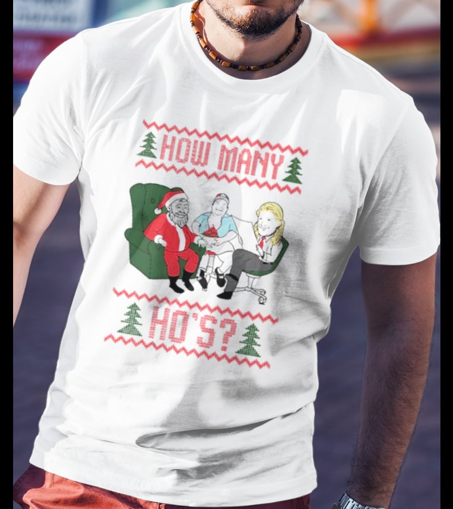 How Many Ho’s Santa Chair Christmas T-Shirt