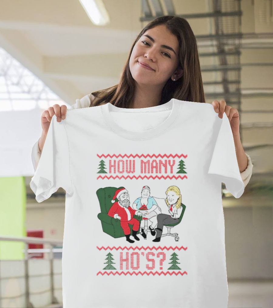 How Many Ho’s Santa Chair Christmas T-Shirt