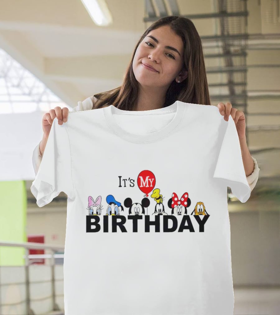 It's My Birthday Disney Characters Mickey Minnie Donald Balloon T-Shirt